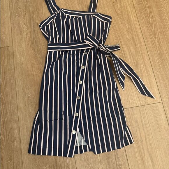 Striped Navy and White Button-Down Dress - Picture 2 of 11